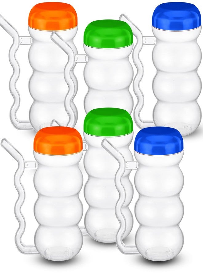FoldTier 6 Pcs Sip a Mug 14 oz Easy to Grip Plastic Kid's Cup Where the Handle Is the Straw Clear Sippy Cups Spill Proof Mug for Everyday Use for Kids Elderly Disabled and Handicapped, 3 Colors Lid - Image 1